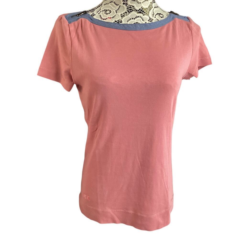 Lauren Ralph Lauren short-sleeve t-shirt salmon color boat neck blue trim